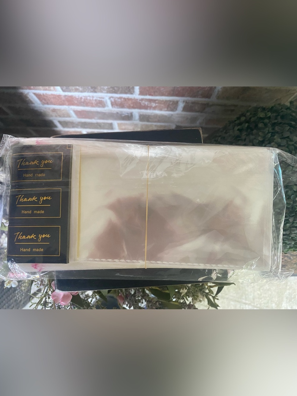 Clear Cellophane Treat Bags with Gold 'Thank You Hand Made Stickers